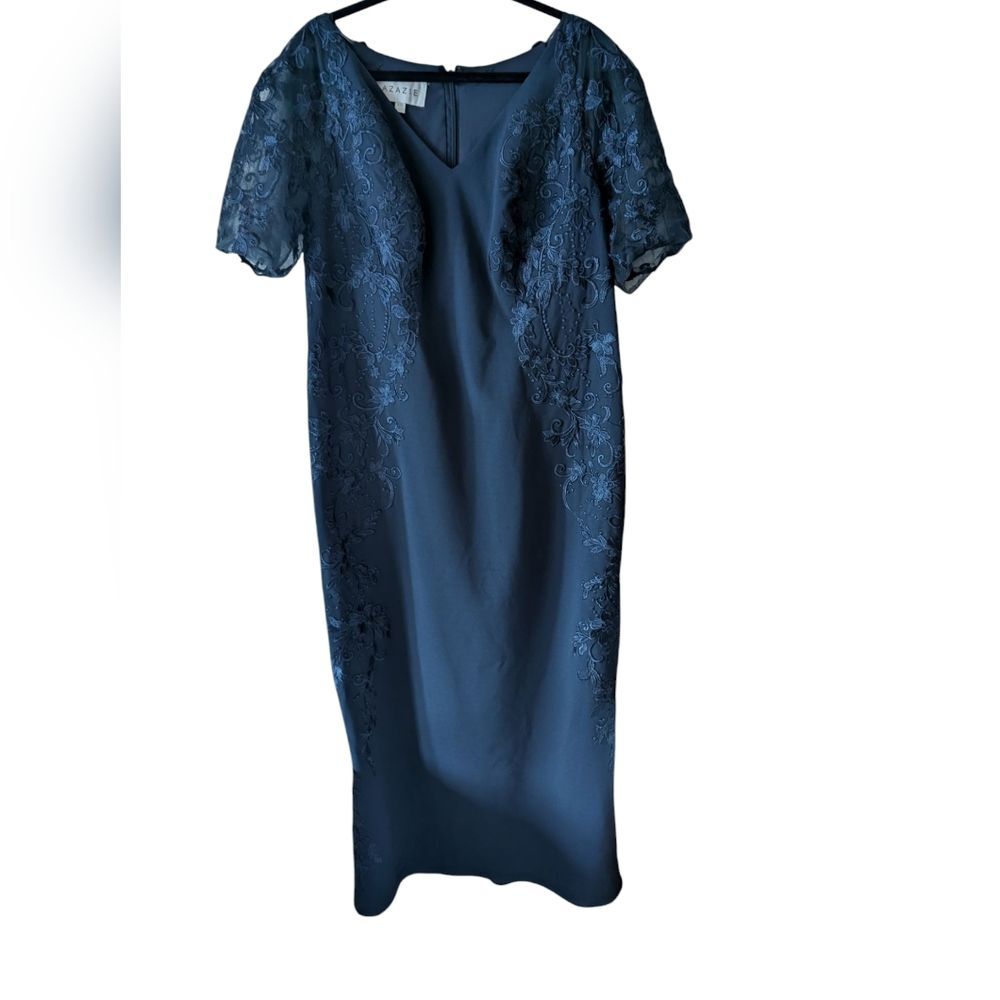 Azazie Farrah Navy Sheath‎ Stretch Crepe Dress Size A20 (20) - Picture 2 of 7